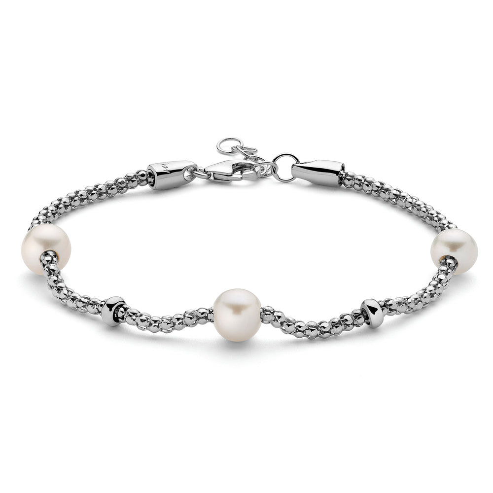 Bracciale Miluna con maglia coreana in argento e perle