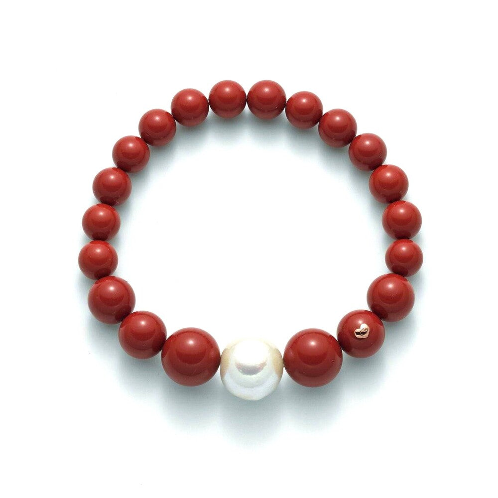 Bracciale MILUNA Perle agglomerato corallo rosso e Perla Oriente