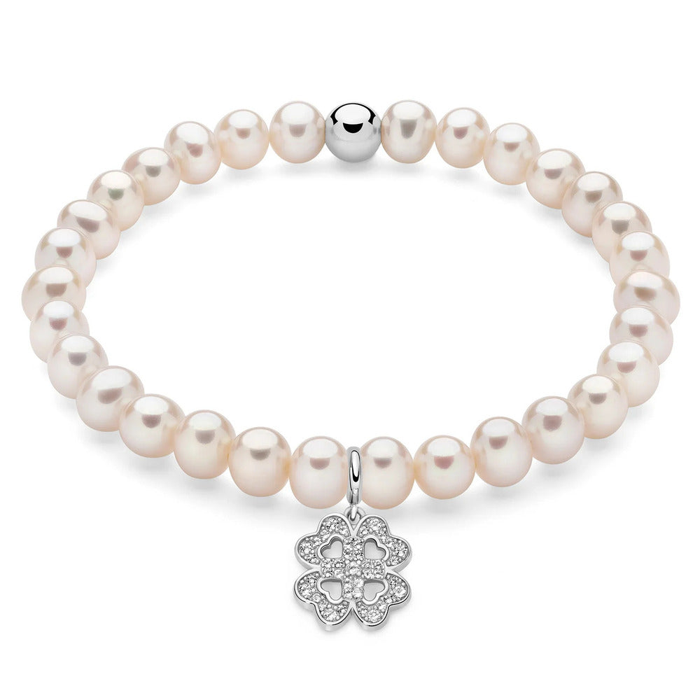 Bracciale di Perle Miluna con Quadrifoglio Argento e Topazi