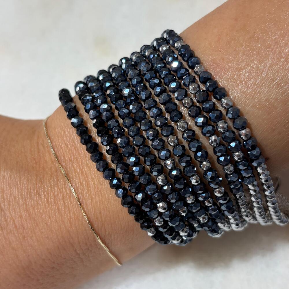 Bracciale Multifilo Sovrani Acciaio e Cristalli Neri