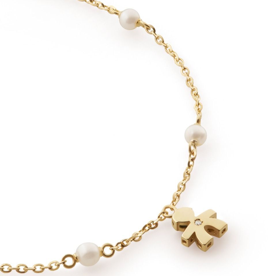 Bracciale LeBebè Sagoma Bimbo Oro, Perle e Diamante