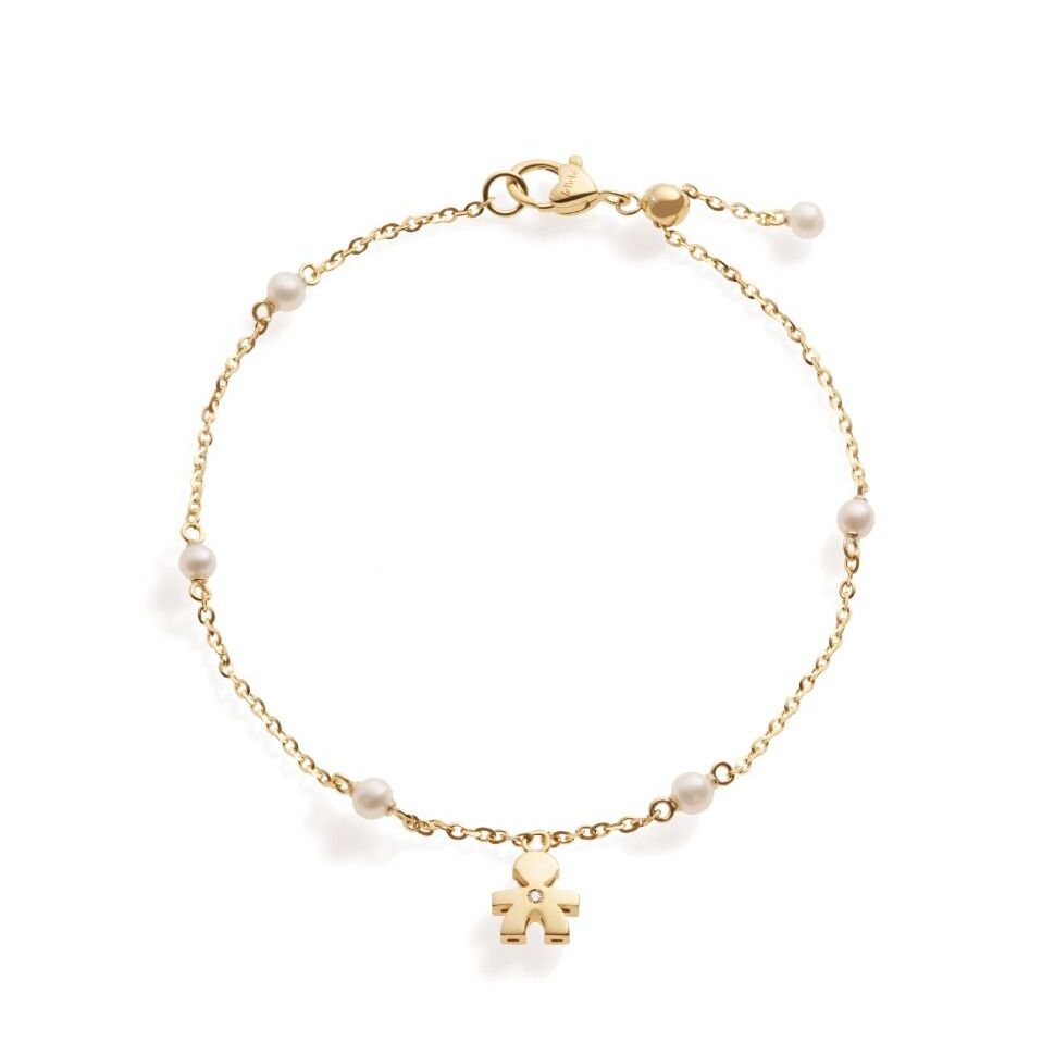 Bracciale LeBebè Sagoma Bimbo Oro, Perle e Diamante