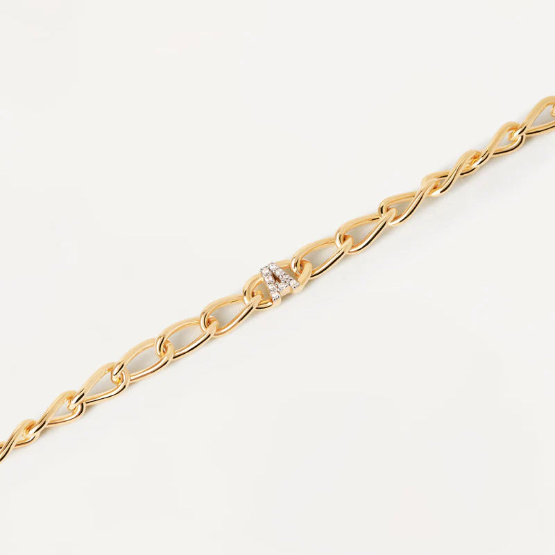 Bracciale PDPAOLA a Catena con Lettera A Argento placcato Oro e Zirconi