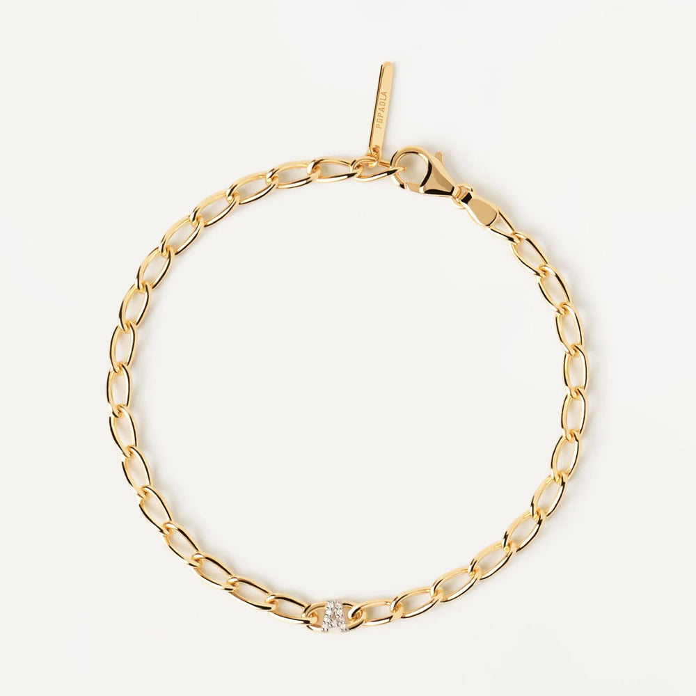 Bracciale PDPAOLA a Catena con Lettera A Argento placcato Oro e Zirconi