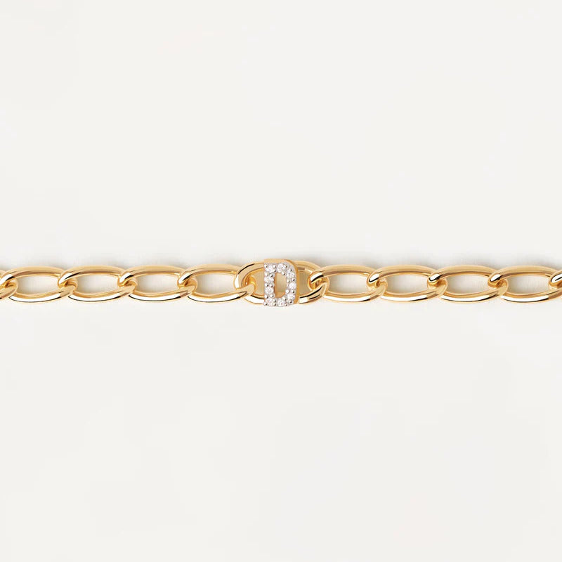 Bracciale PDPAOLA a Catena con Lettera D Argento placcato Oro e Zirconi