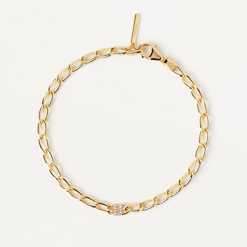 Bracciale PDPAOLA a Catena con Lettera D Argento placcato Oro e Zirconi