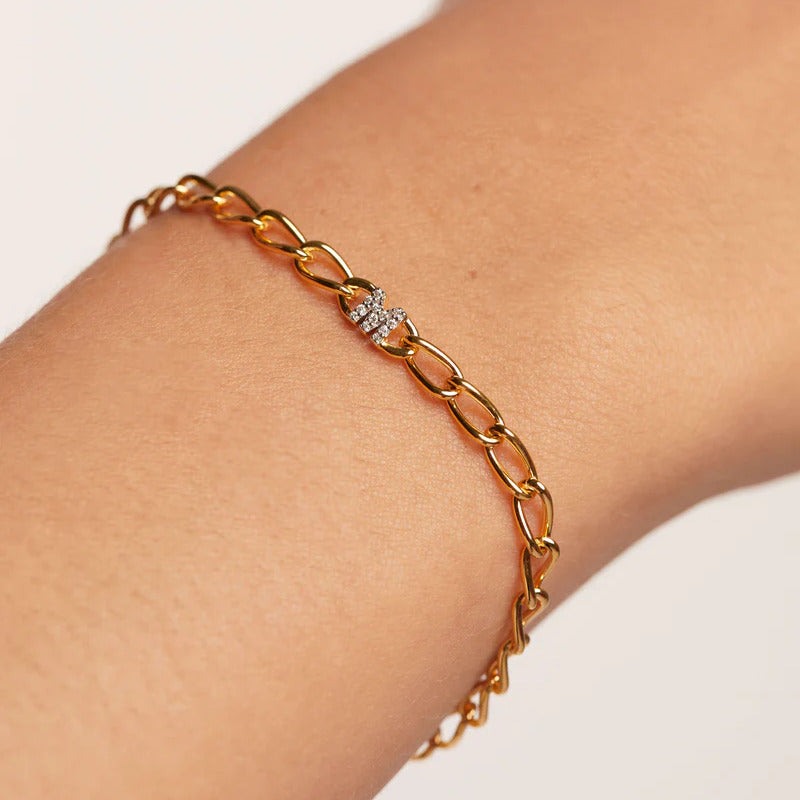 Bracciale PDPAOLA a Catena con Lettera M Argento placcato Oro e Zirconi
