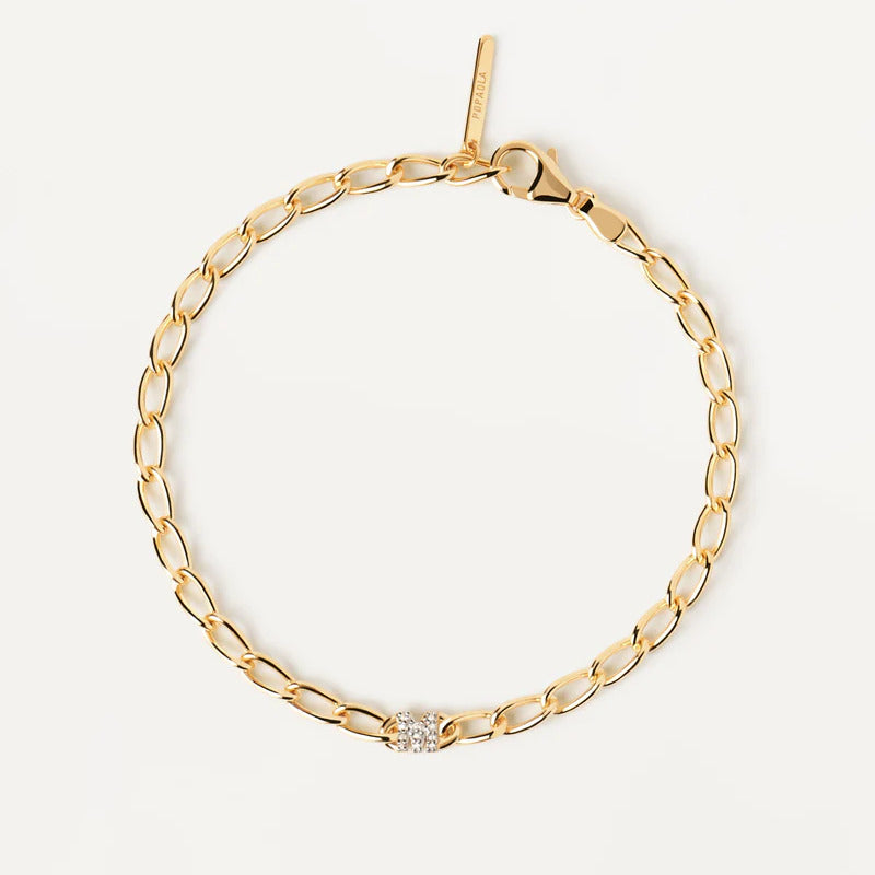 Bracciale PDPAOLA a Catena con Lettera M Argento placcato Oro e Zirconi