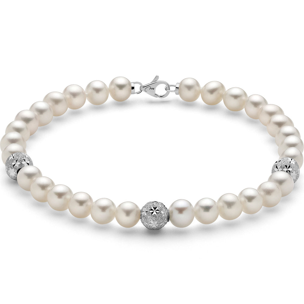 Bracciale Miluna con Perle e Boule stellate in oro bianco
