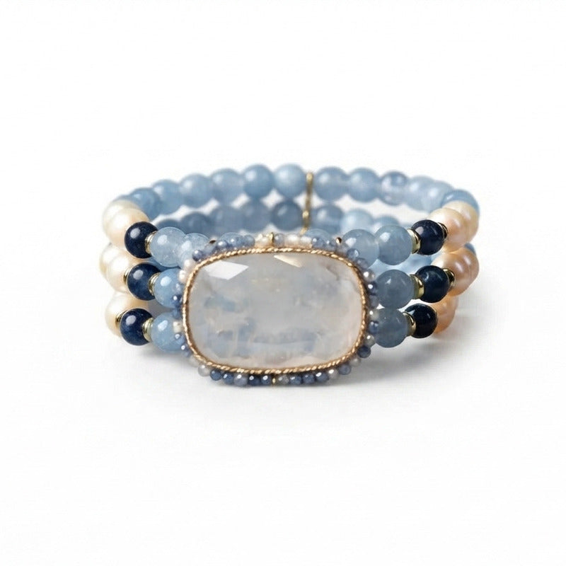 Bracciale elastico Sicylui Flat Agata Perle e Zirconi