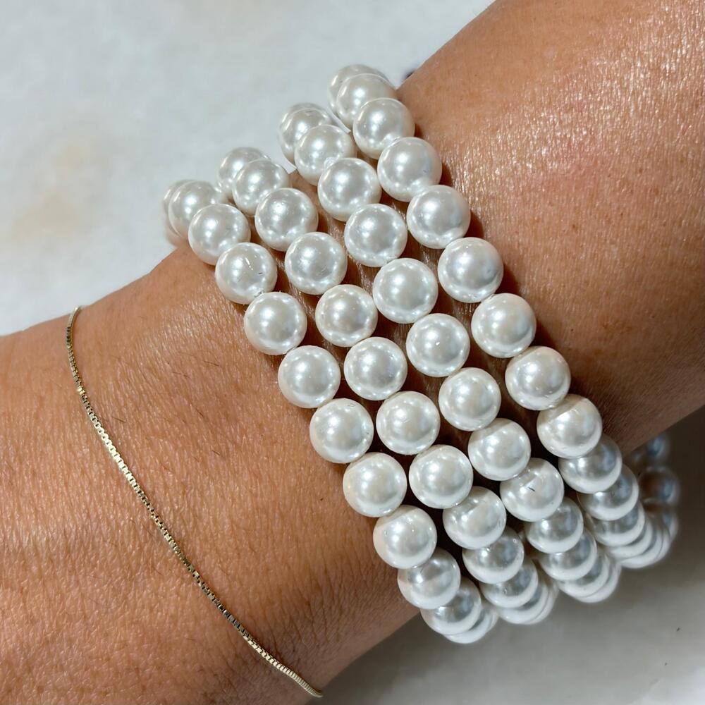 Bracciale Sovrani in Acciaio con 4 fili di Perle sintetiche