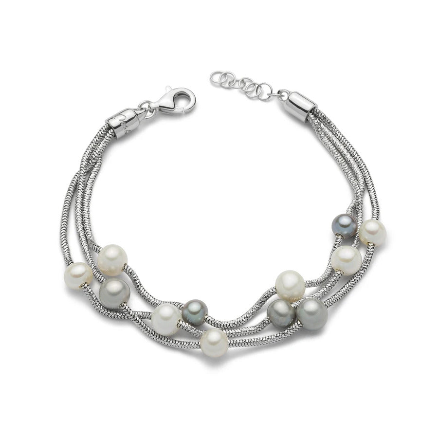 Bracciale Miluna Argento e Perle Bianche e Grigie