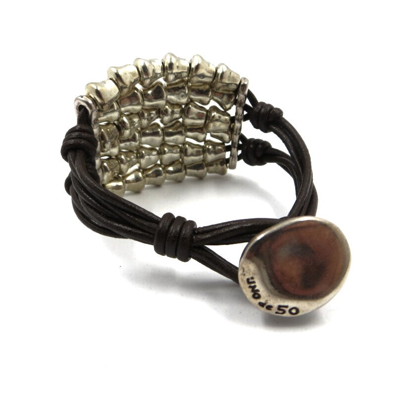 Bracciale UNO DE Metallo Brunito e Cuoio