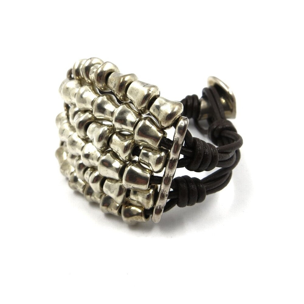 Bracciale UNO DE Metallo Brunito e Cuoio