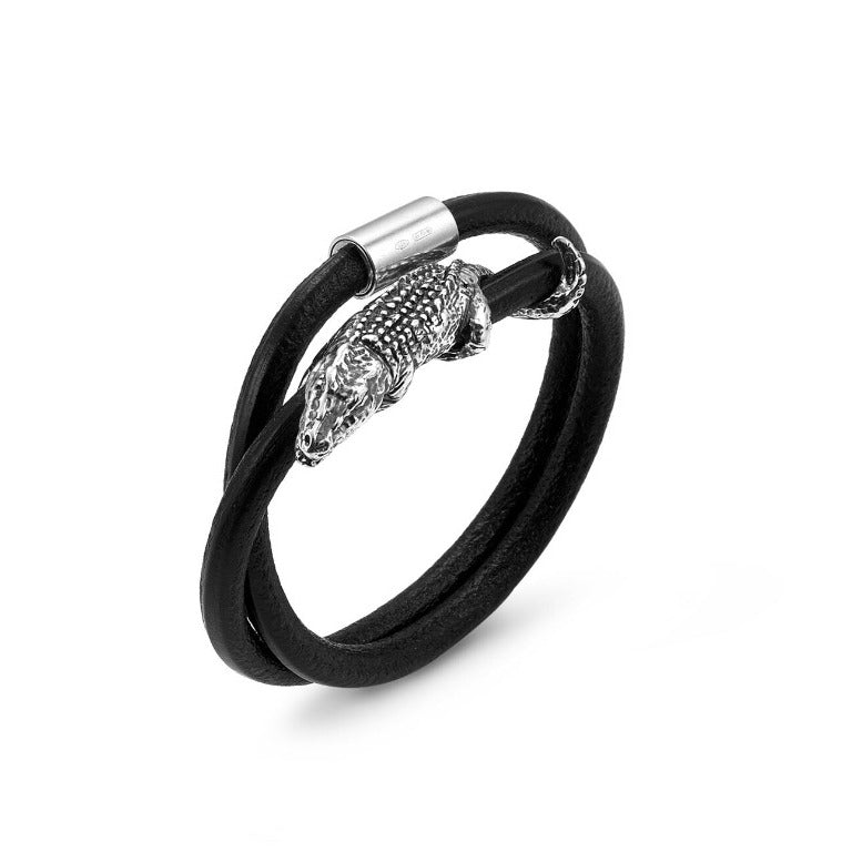 Bracciale Giovanni Raspini Jason Coccodrillo in Argento e Cuoio