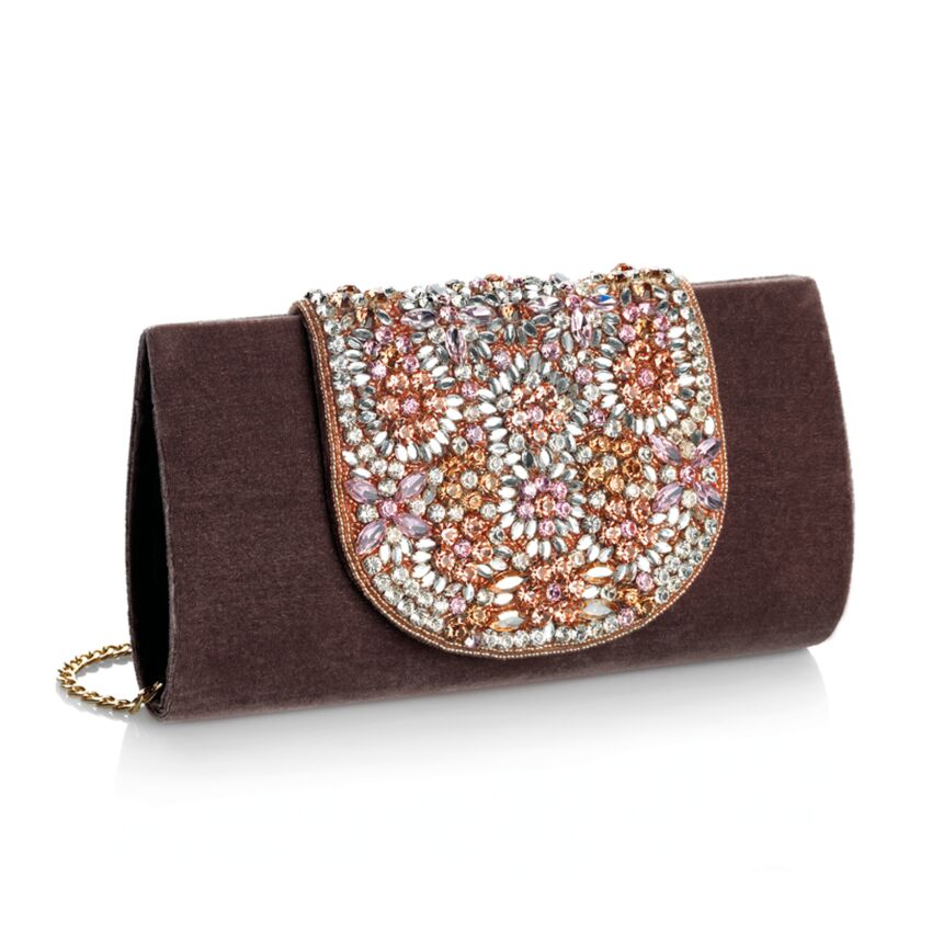 Clutch Ottaviani in Velluto con Cristalli, Perline e Strass