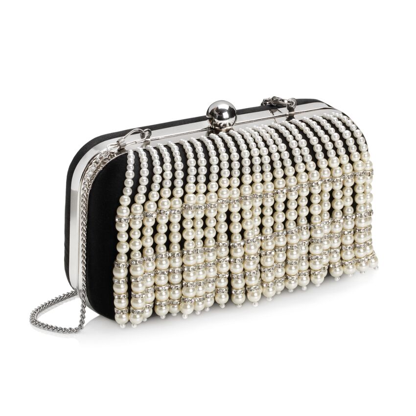 Clutch Ottaviani in Raso di Seta con Perle e Cristalli
