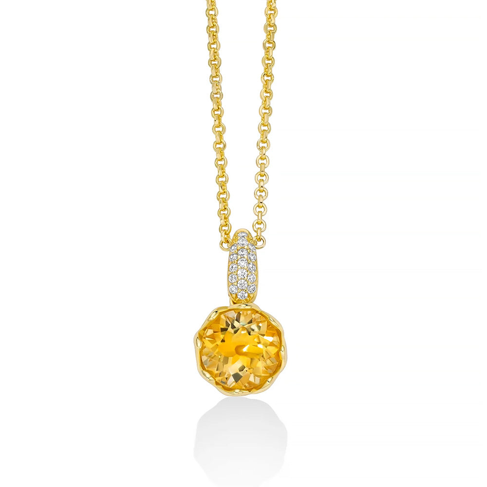 Collana MILUNA Pendente Quarzo Citrino, Argento Dorato e Topazi