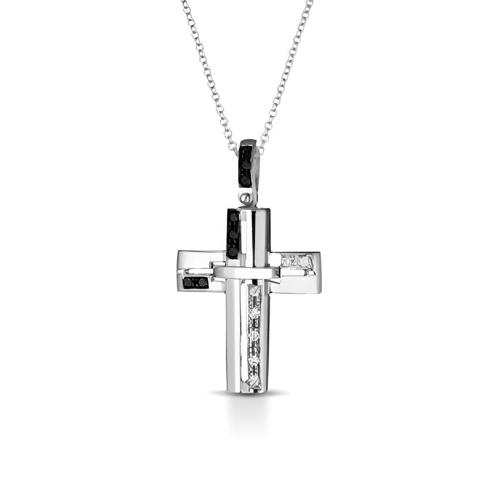 Collana LELUNE Pendente Croce in Oro Bianco e Diamanti