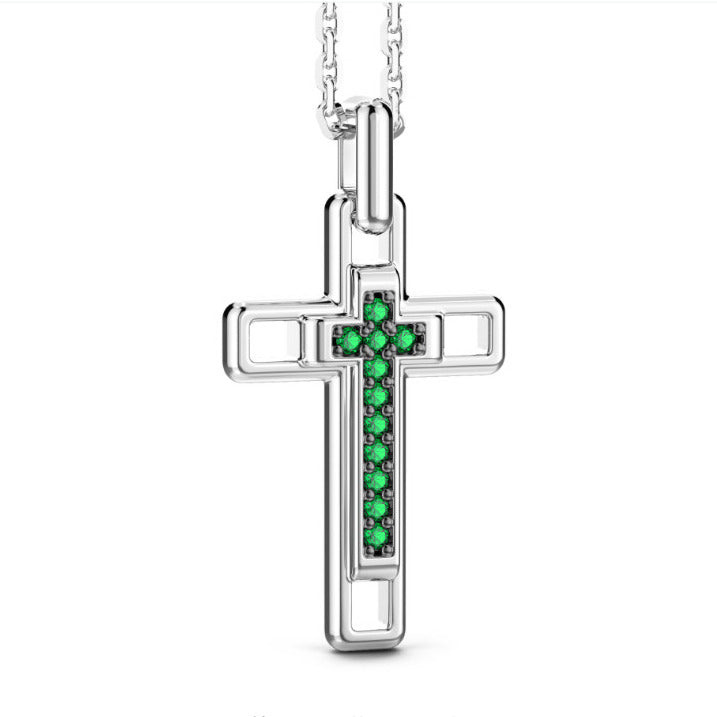 Collana pendente Croce Zancan in Argento e Pietre verdi