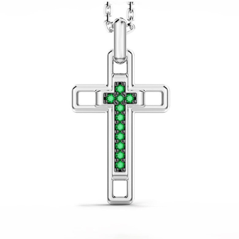 Collana pendente Croce Zancan in Argento e Pietre verdi