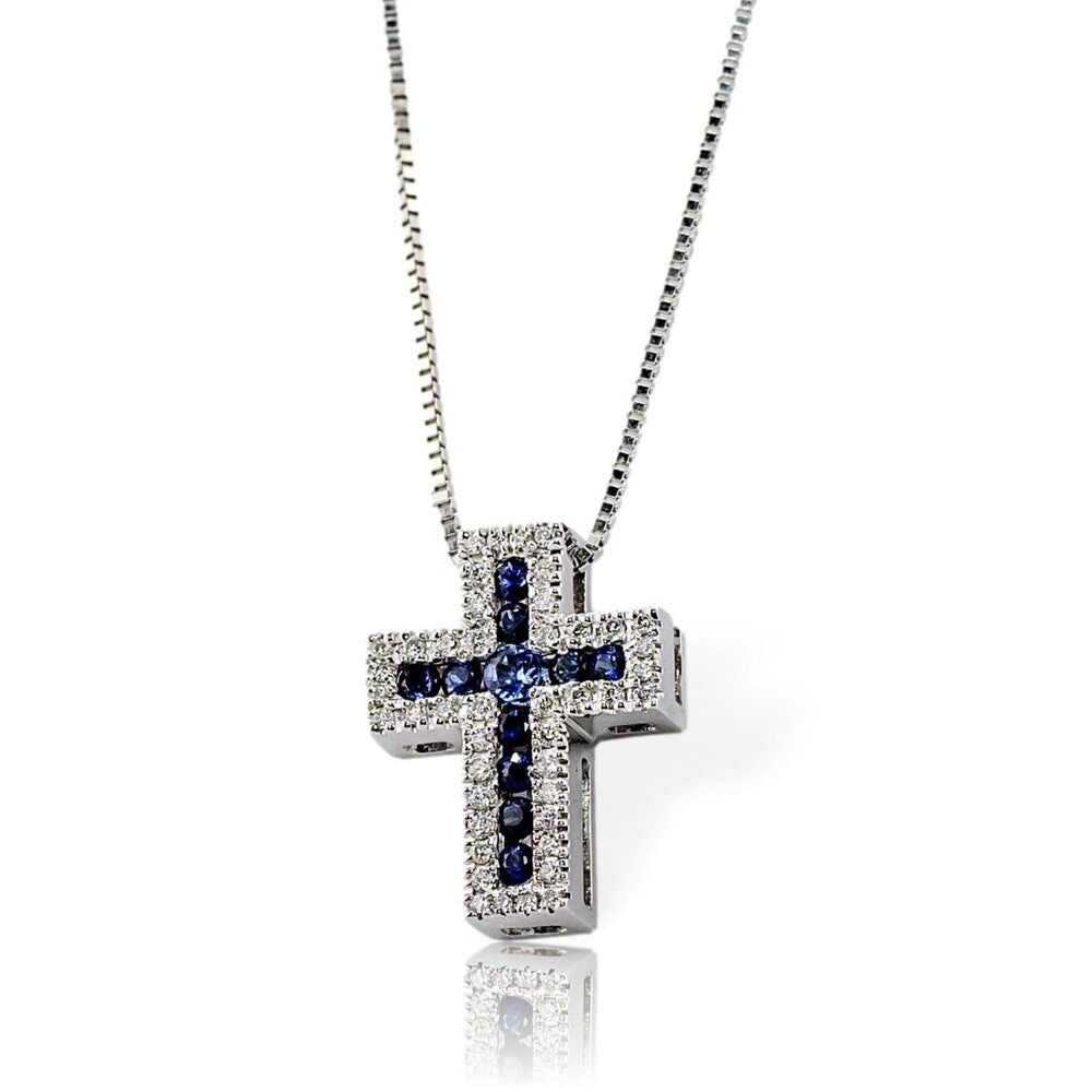 Collana Pendente Croce DAVITE E DELUCCHI Oro Diamanti e Zaffiri