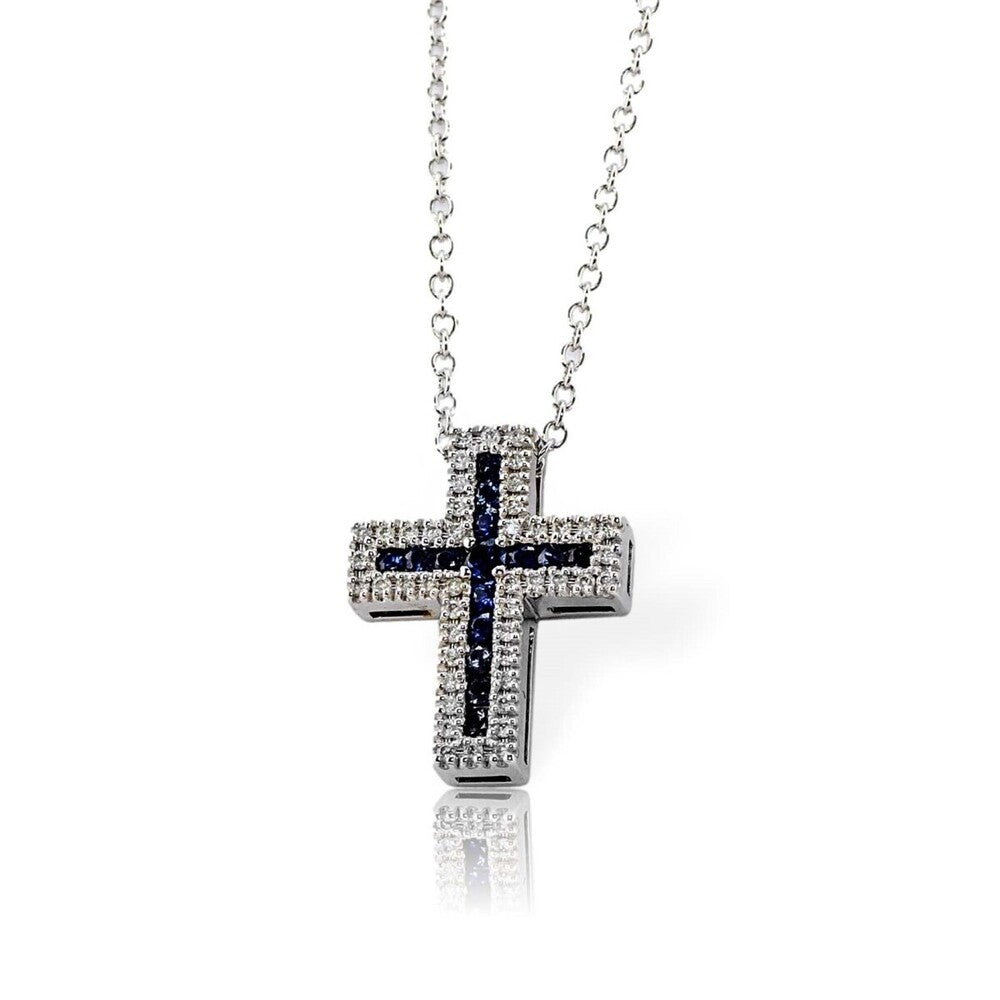 Collana Pendente Croce DAVITE E DELUCCHI Oro Diamanti e Zaffiri