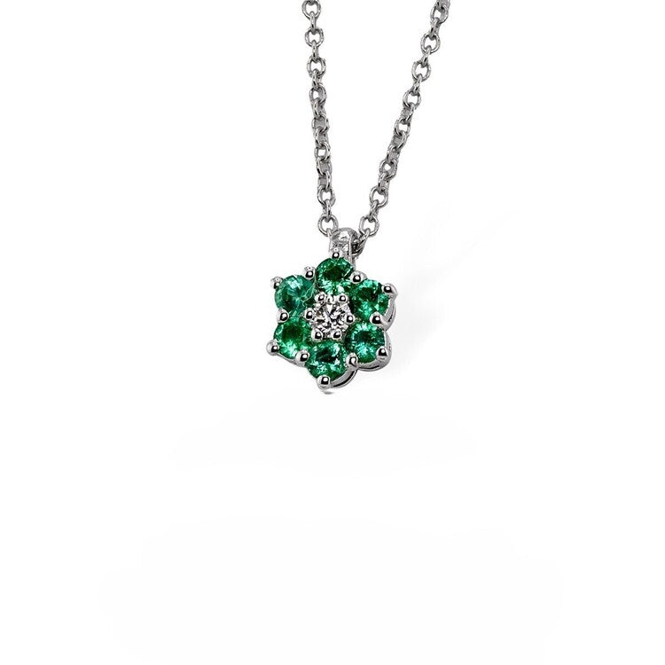 Collana con pendente Fiore DAVITE&DELUCCHI Oro, Diamante e Smeraldi