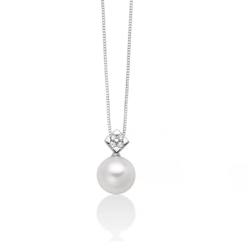 Collana Miluna in Oro Bianco con Perla e Brillanti