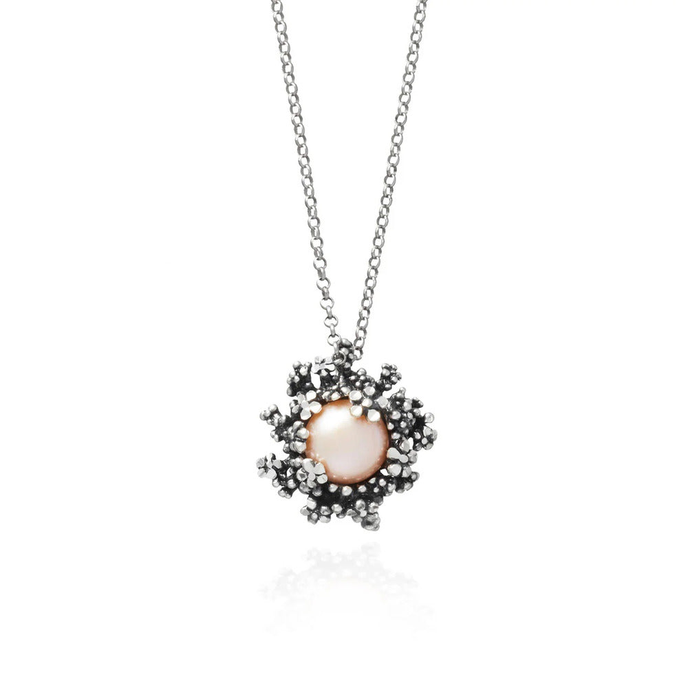 Collana Giovanni Raspini Pendente Blossom Argento e Perla Rosa