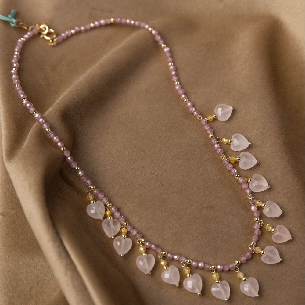 Collana SICYLUI in Argento 925, Quarzo Rosa e Zirconi