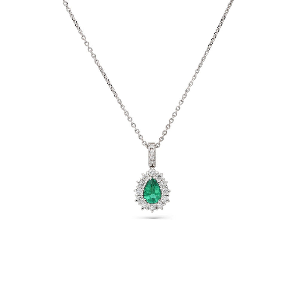 Collana GIORGIO VISCONTI Oro Bianco Smeraldo a Goccia e Diamanti
