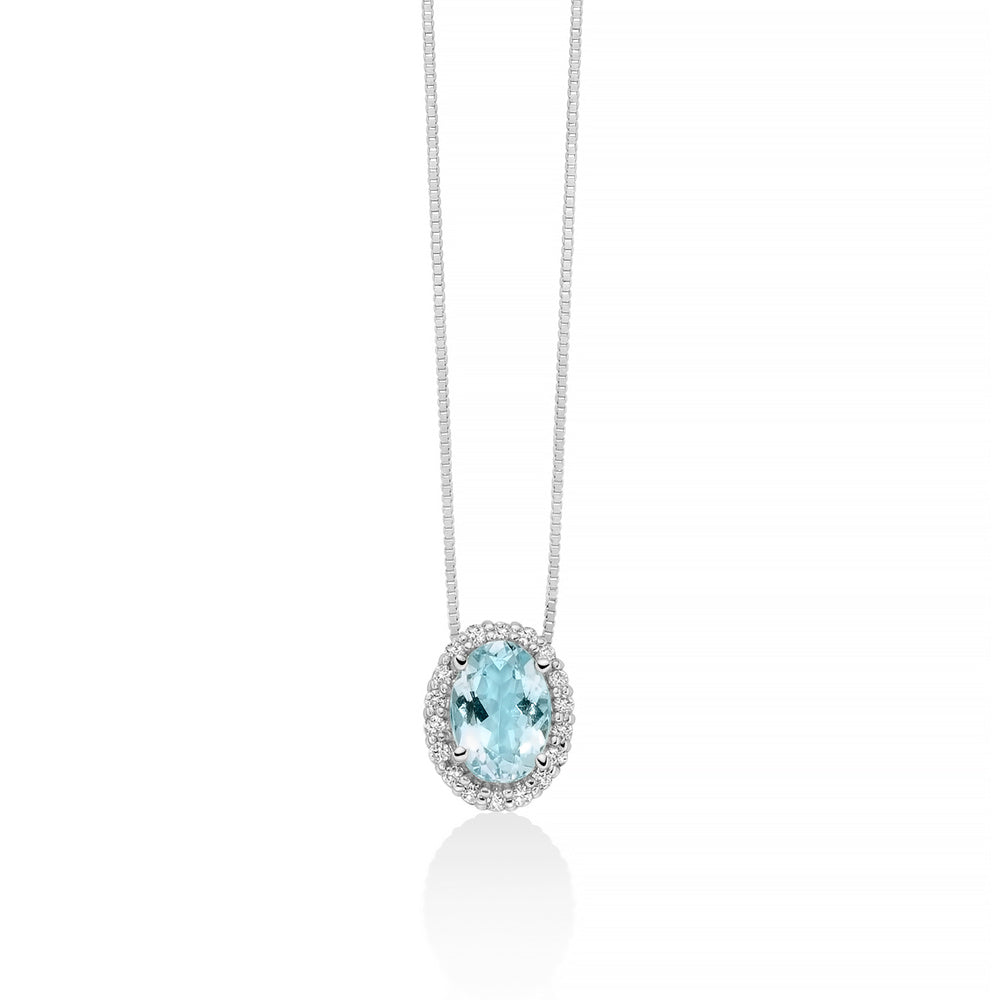 Collana MILUNA Oro, Acquamarina Ovale e Brillanti