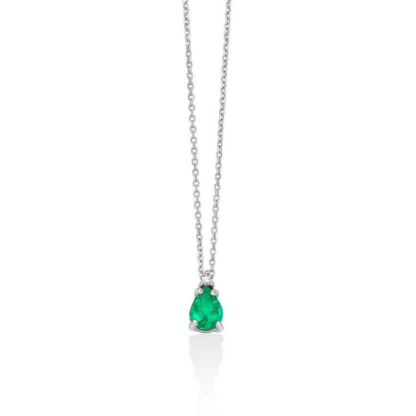 Collana MILUNA Oro Bianco, Smeraldo e Brillante