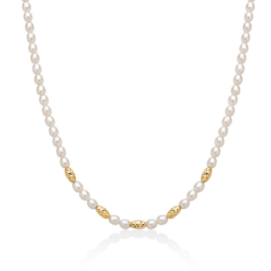 Collana Miluna Pepite di Perle riso con elementi Argento dorato diamantato