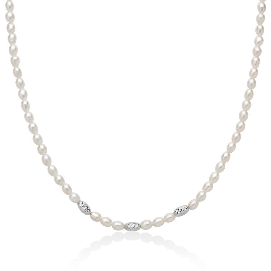 Collana Miluna Pepite di Perle riso con elementi Argento diamantato