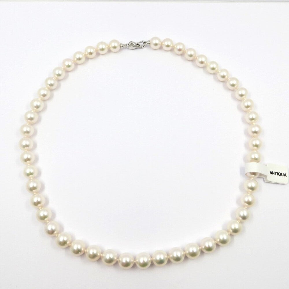 Collana NIMEI Oro Bianco, Perle Akoya spec. Antiqua e Diamanti