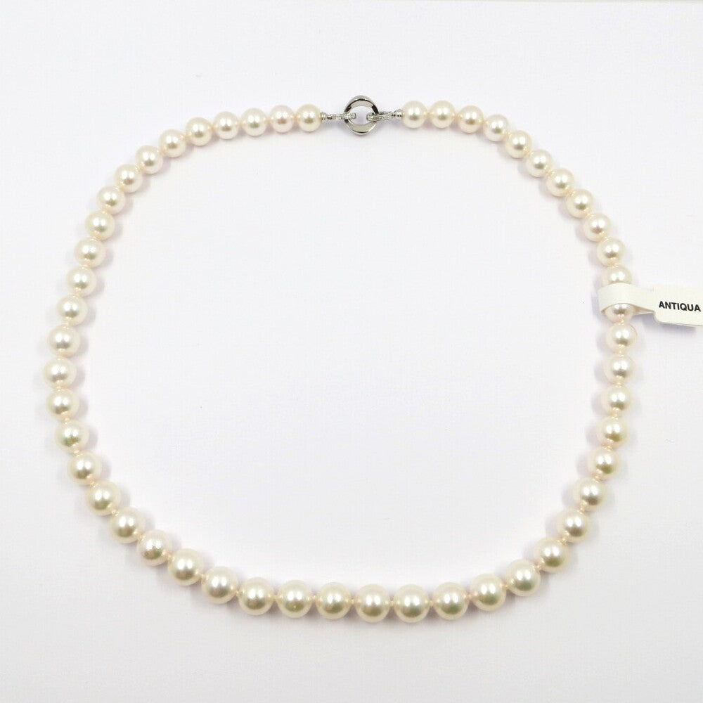 Collana NIMEI Oro Bianco, Perle Akoya spec. Antiqua e Diamanti