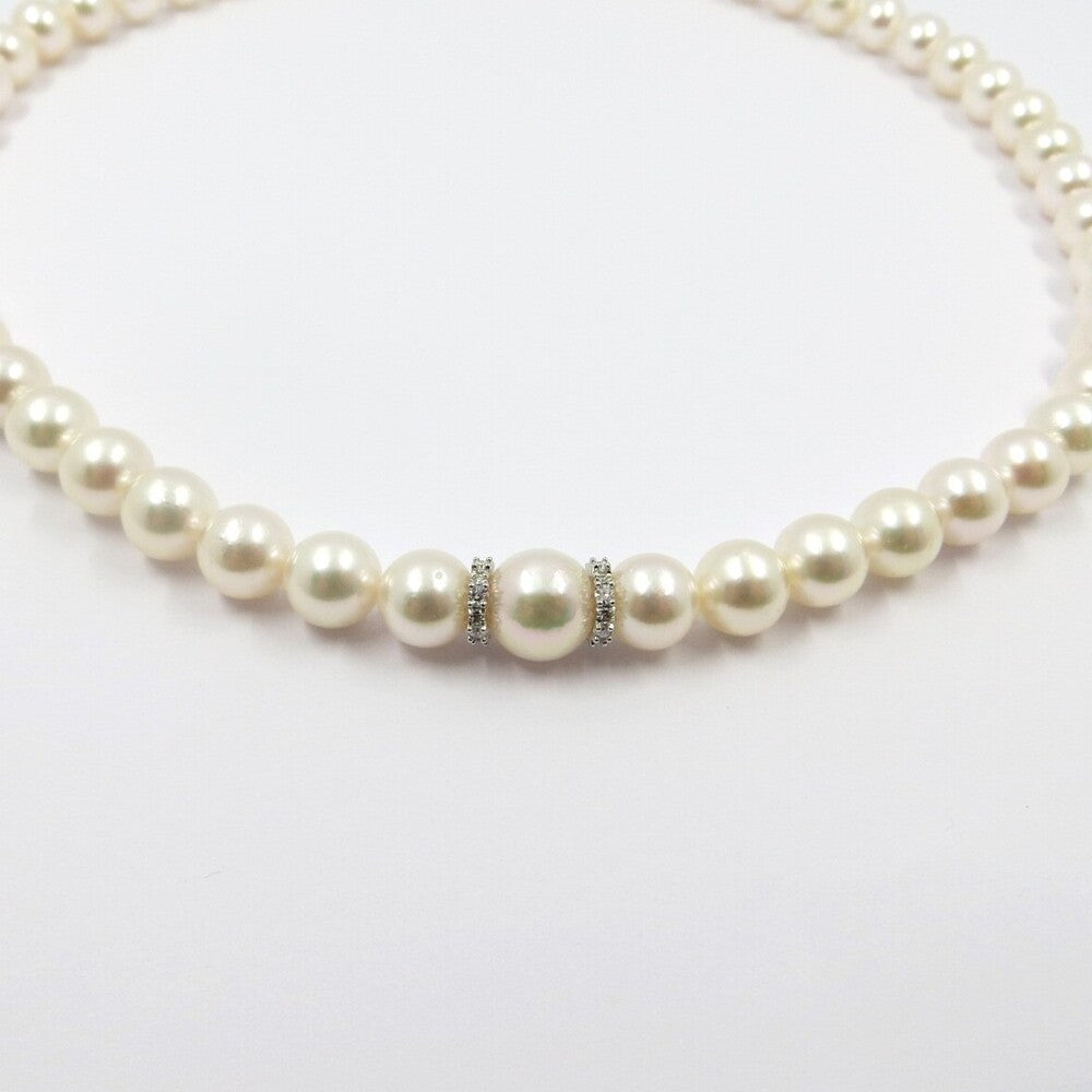 Collana NIMEI Oro Bianco, Perle Akoya spec. Pura e Diamanti