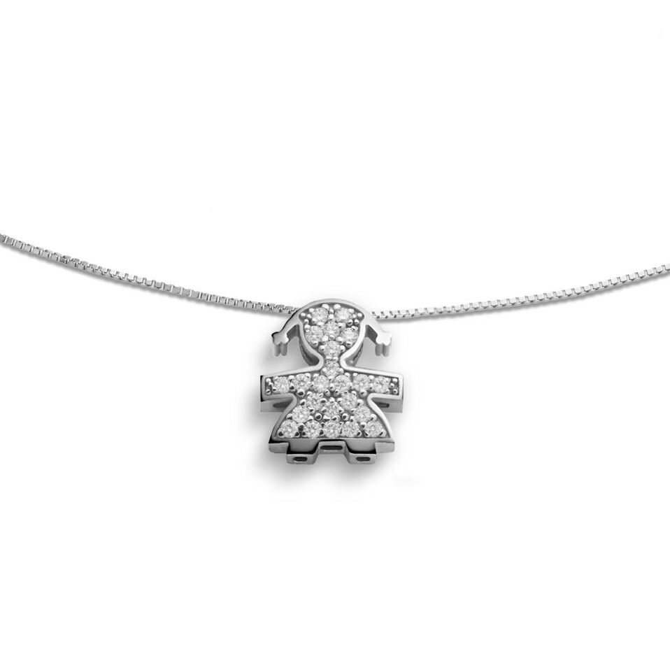 Collana leBebè I Tesorini Sagoma Bimba Oro Bianco e Diamanti