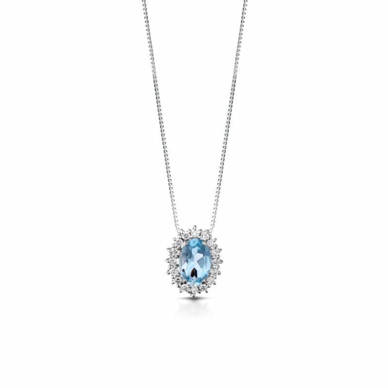 Collana in Oro LELUNE con pendente Acquamarina e Diamanti
