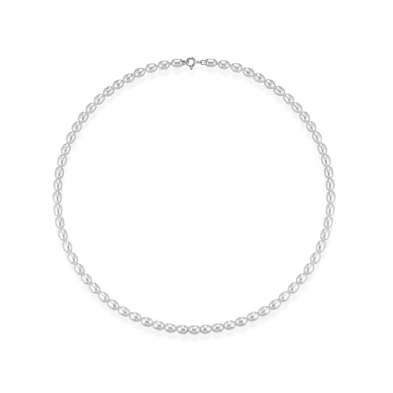 Collana LELUNE Perle a forma di riso e chiusura Oro bianco