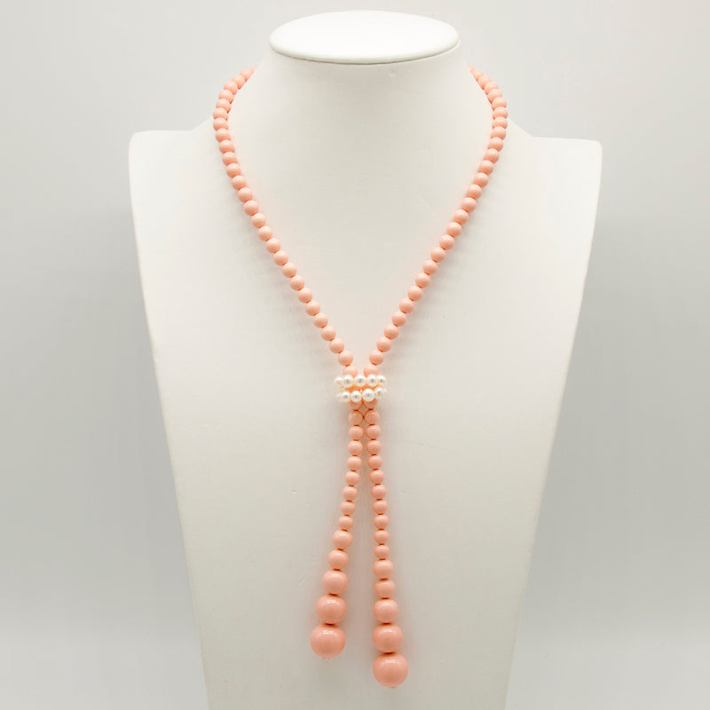 Collana Lunga Miluna Perle e Agglomerato Corallo Rosa