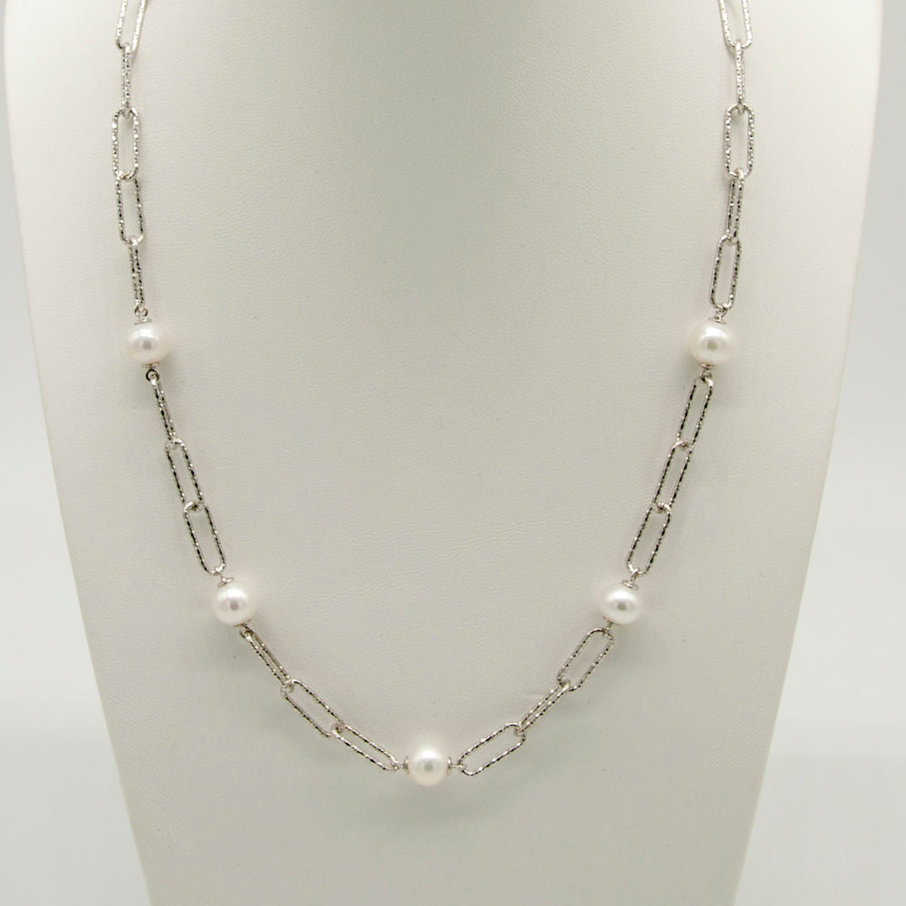Collana MILUNA con catena a maglia, in argento con cinque perle