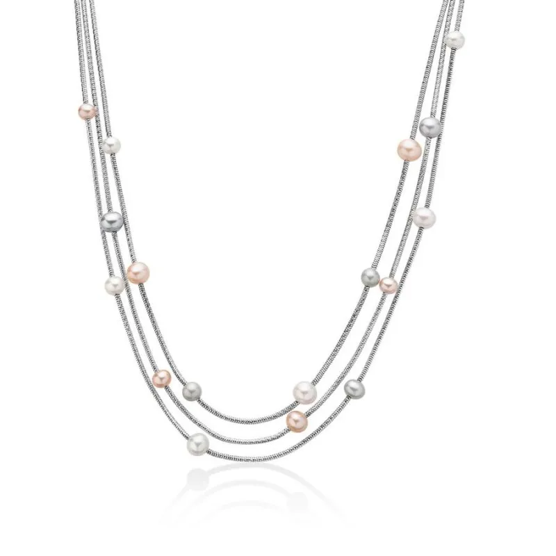 Collana Miluna tre fili in argento e perle multicolore