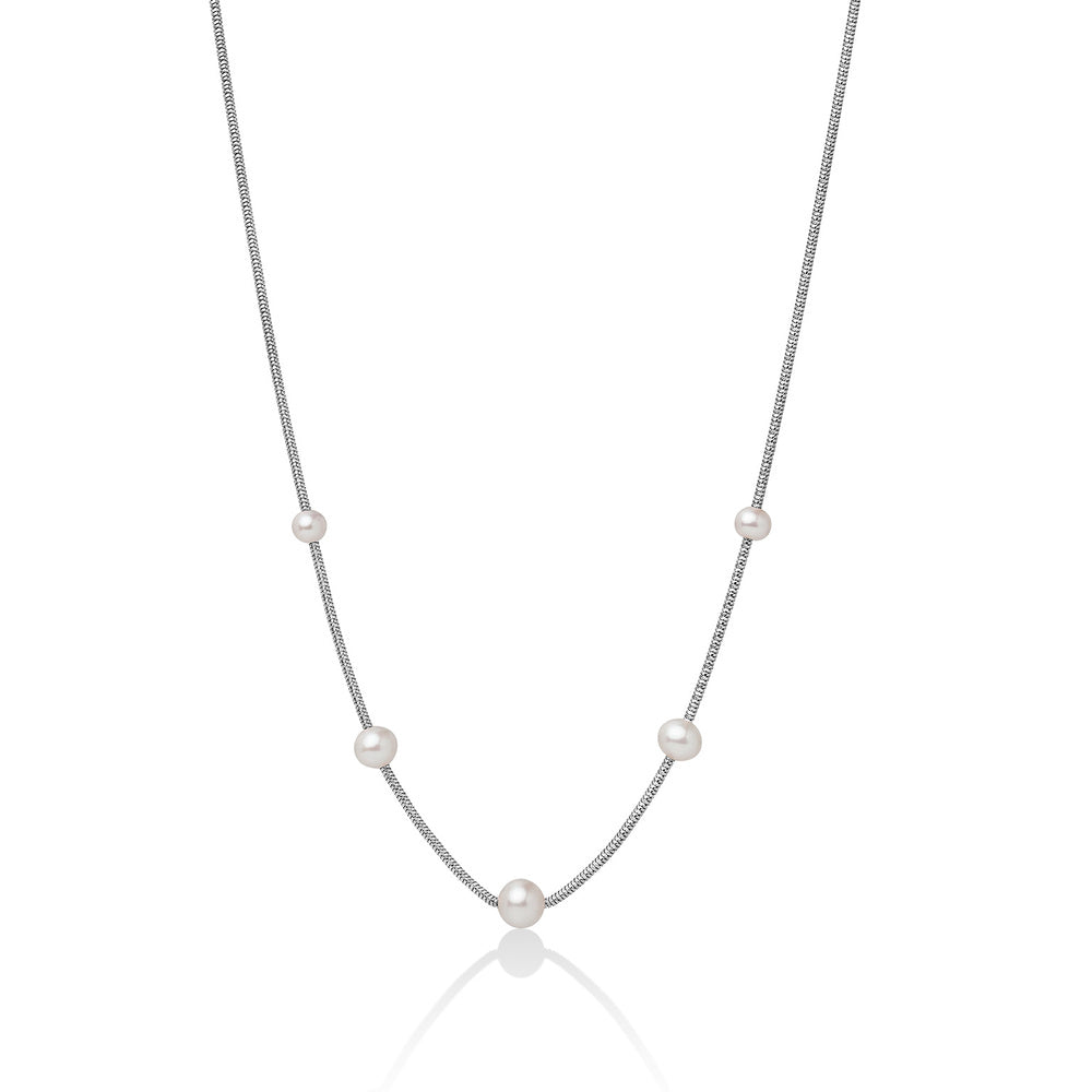 Collana Miluna monofilo in argento con perle bianche