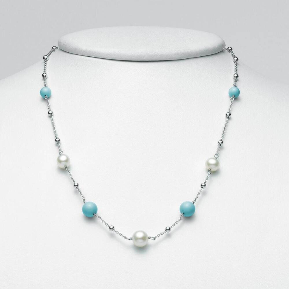 Collana Miluna Argento, Perle e Sfere Agglomerato Turchese