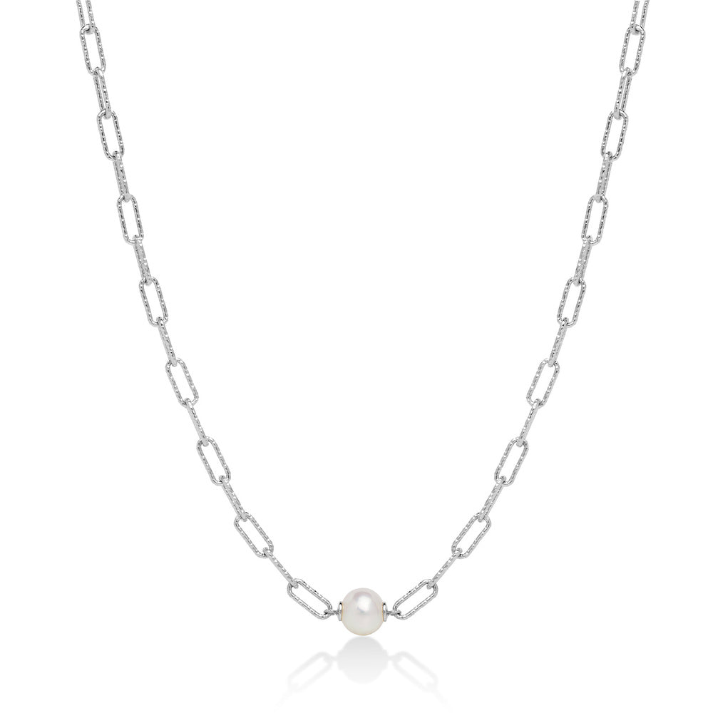 Collana MILUNA con catena a maglia, in argento con perla