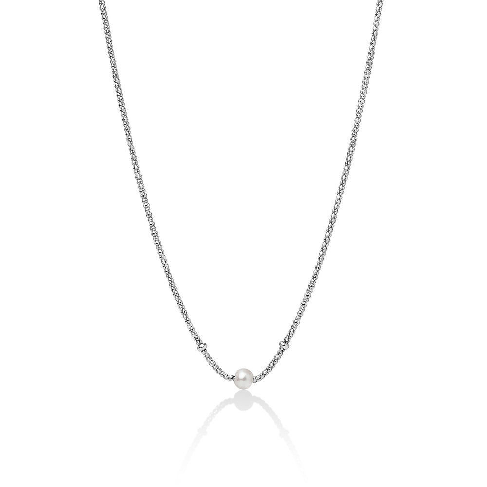 Collana MILUNA con maglia coreana, in argento con perla centrale