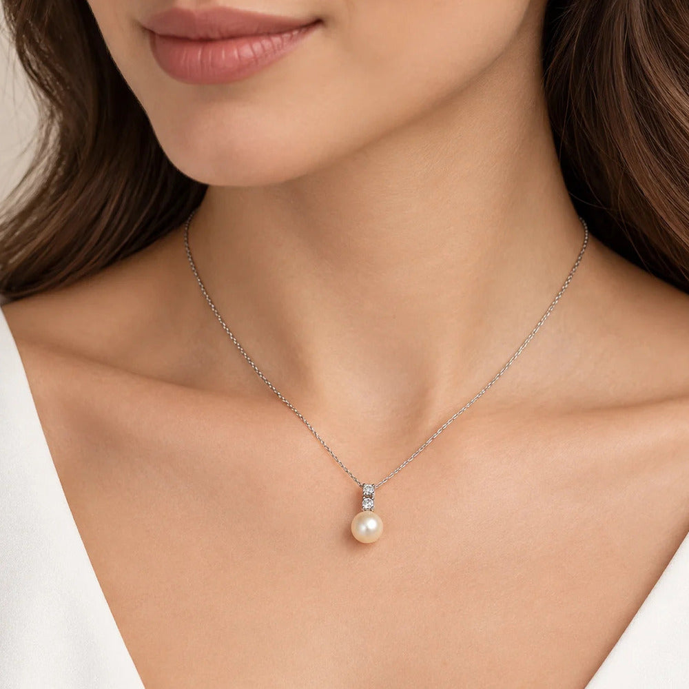 Collana Miluna Oro Bianco 9kt, Perla e Diamanti